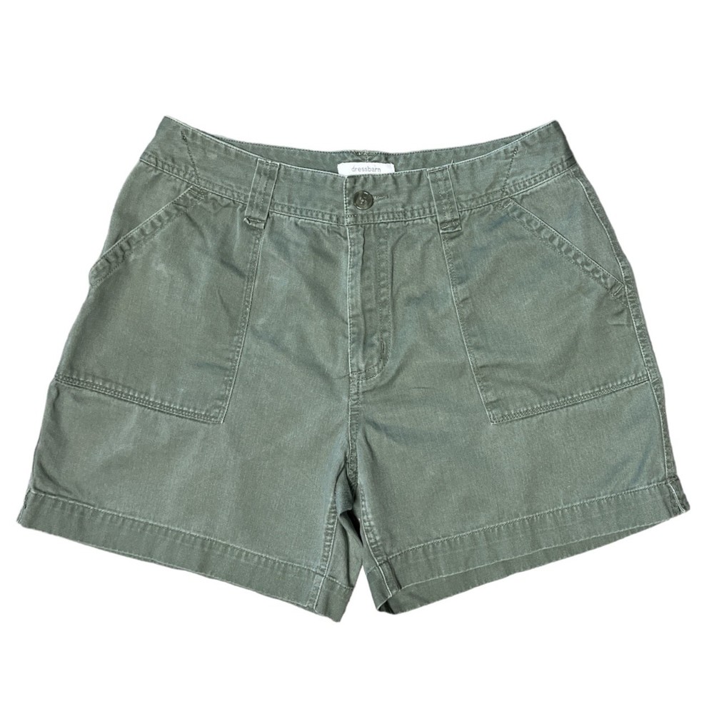 Dressbarn Women Shorts Size 8 Olive Green Cotton Casual Utility Chino high rise